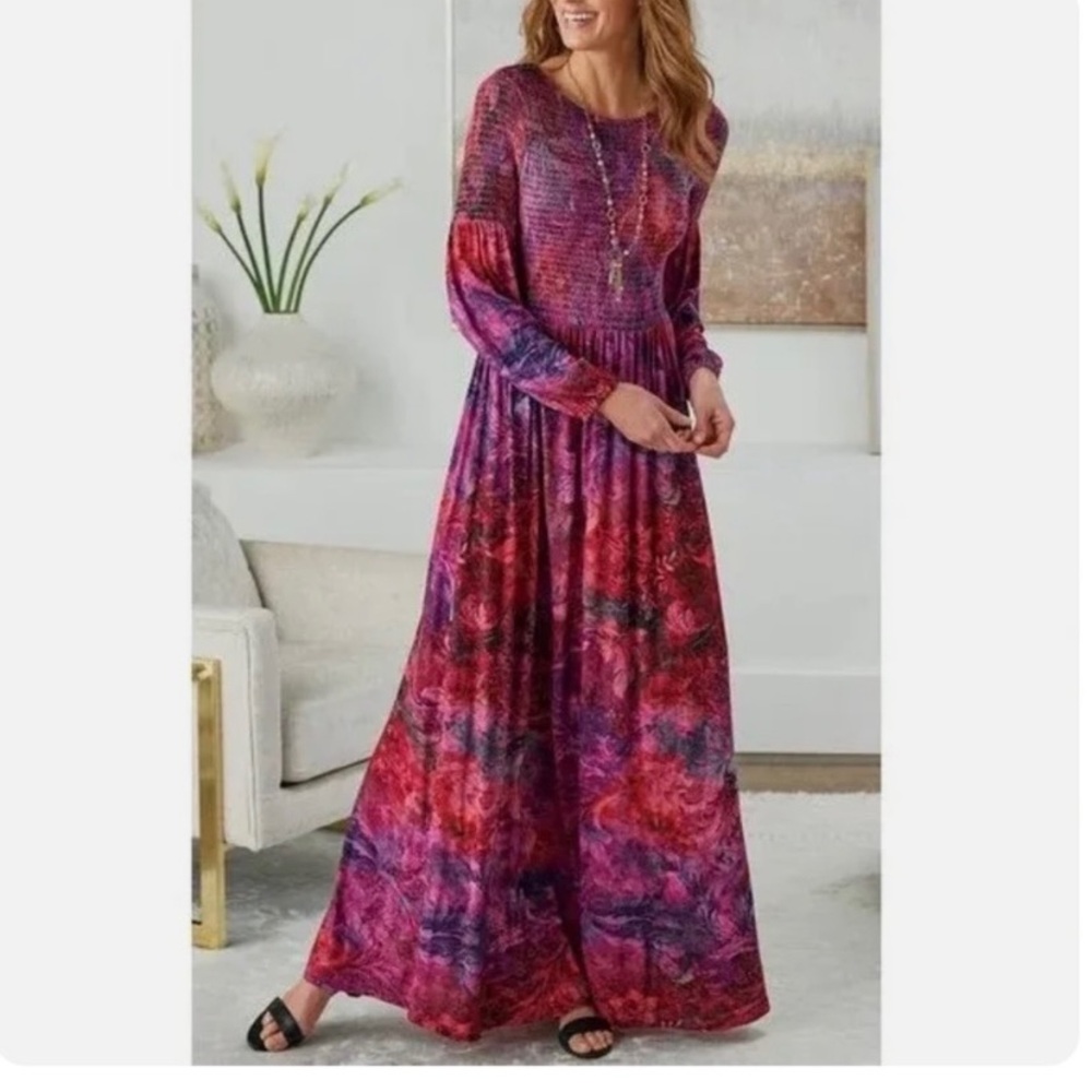 Soft Surroundings Elegant Multicolor Maxi Dress Cute Chic Boho Party Wedding M